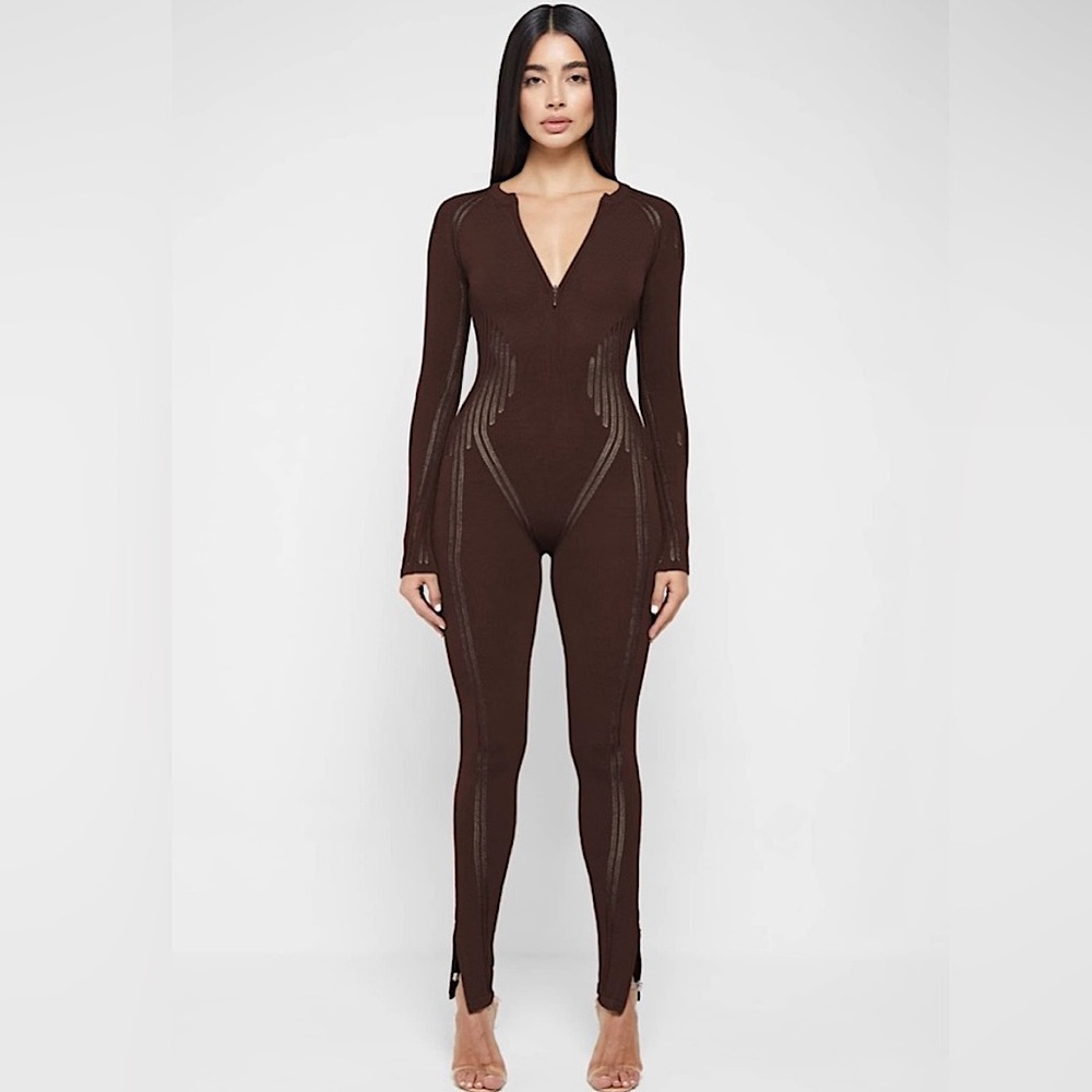 Maniere De Voir Brown Knitted Contour Jump Suit
